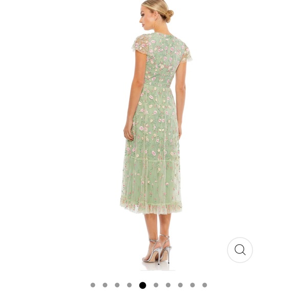 MAC DUGGAL EMBROIDERED V NECK CAP SLEEVE FLORAL APPLIQUÉ MIDI DRESS - SAGE - NEW - Picture 8 of 9